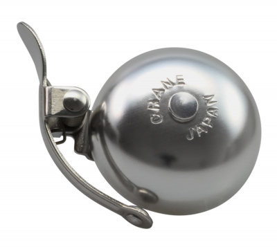 Crane Bell Co. Mini Suzu Fahrradklingel mit Headset Spacer - Silber Matt