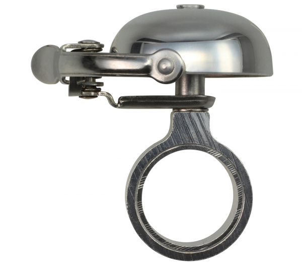 Crane Bell Co. Mini Suzu Fahrradklingel mit Headset Spacer - Silber Poliert